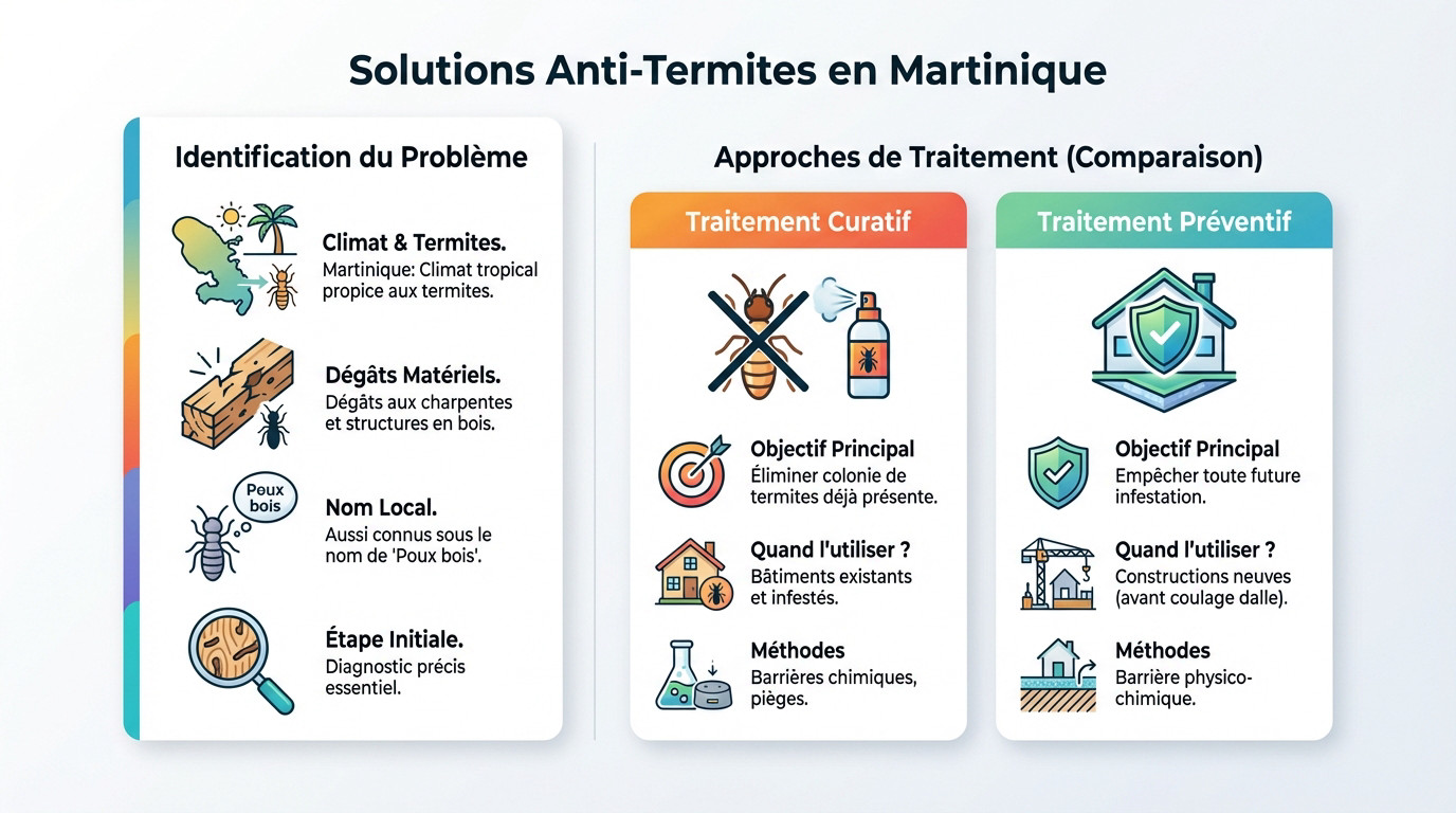 Professionnel appliquant un traitement termites sur une charpente en bois en Martinique