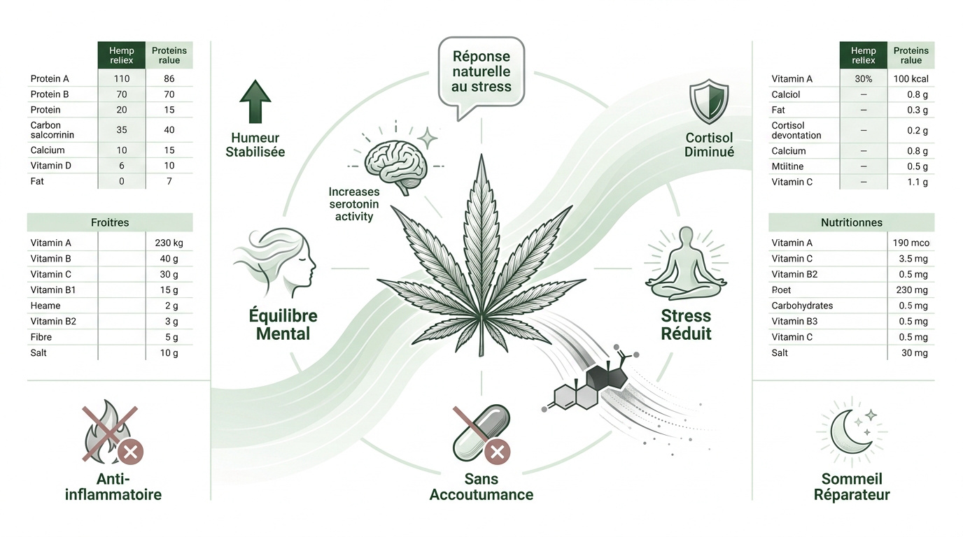 Représentation visuelle de l'équilibre mental et de la réduction du stress grâce au chanvre