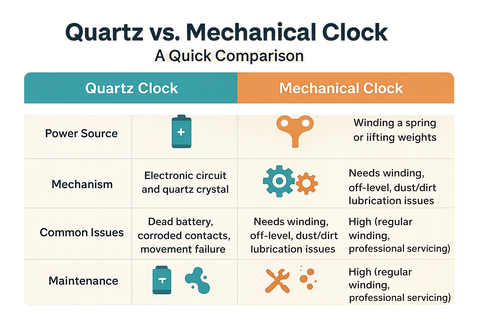 Quartz vs. Mechanical Clock Comparison