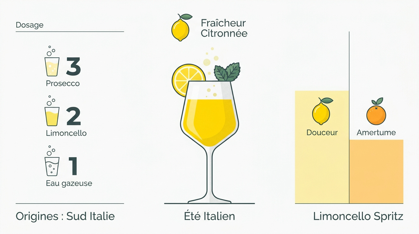 Verre de Limoncello Spritz avec tranches de citron et bulles de Prosecco