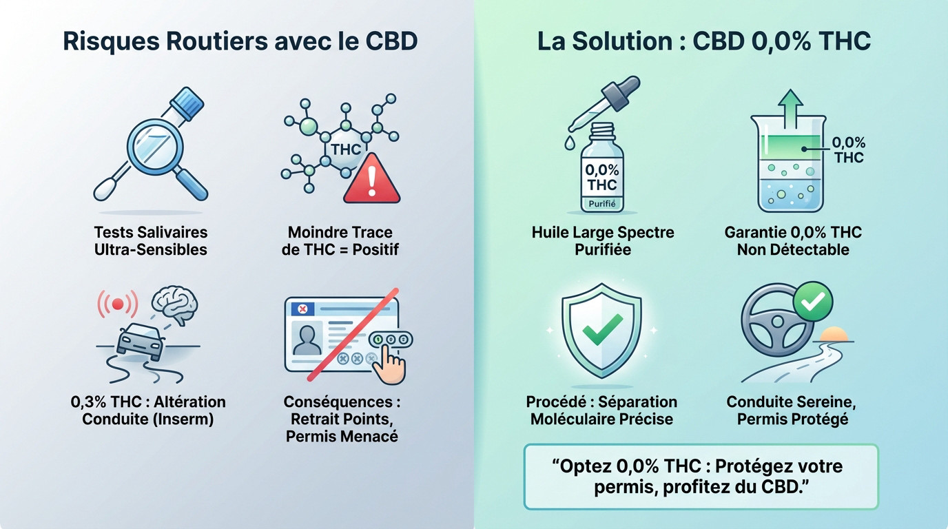 Contrôle routier et test salivaire : risques du CBD avec THC pour le permis de conduire