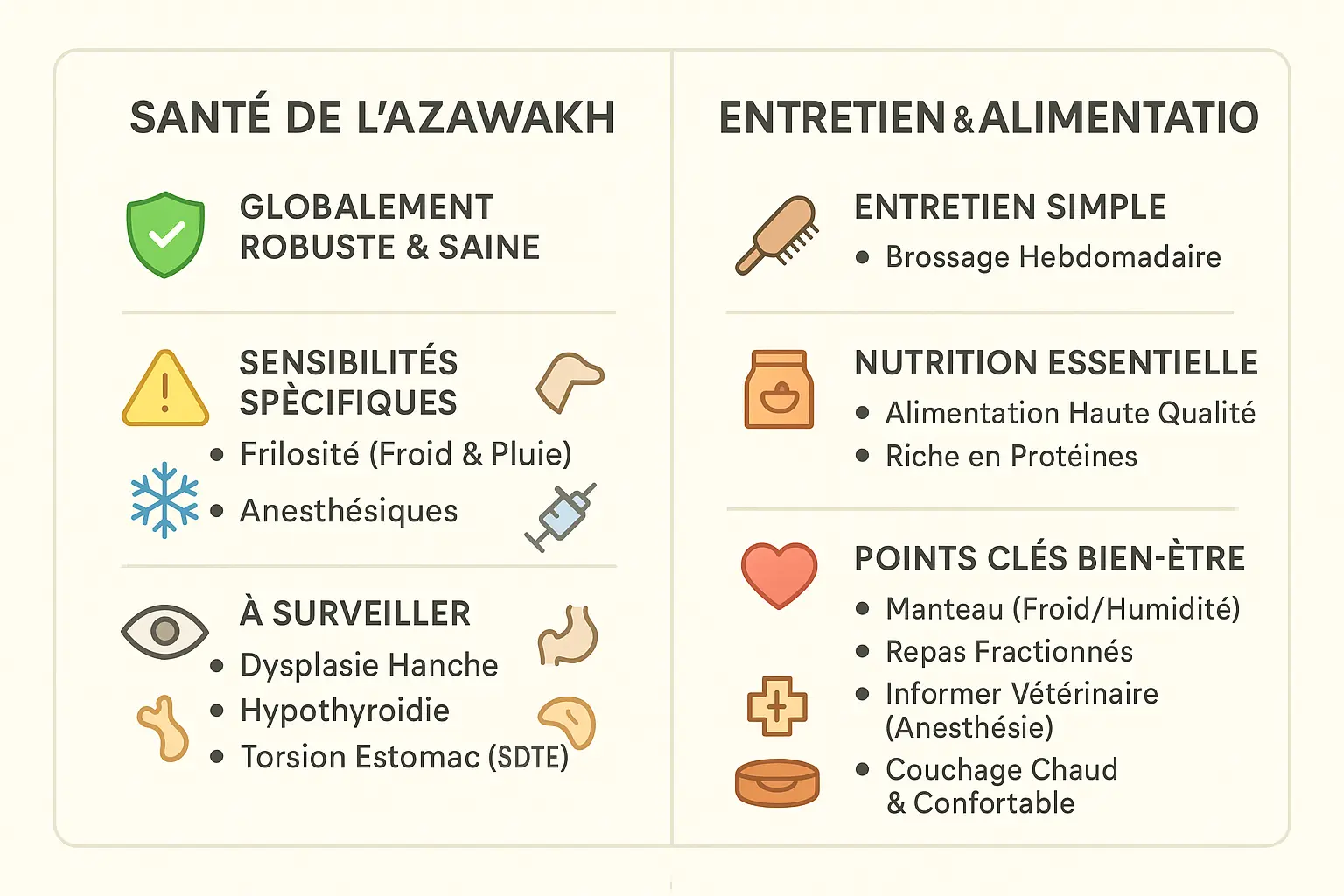 Infographie sur la santé et l'entretien de l'Azawakh
