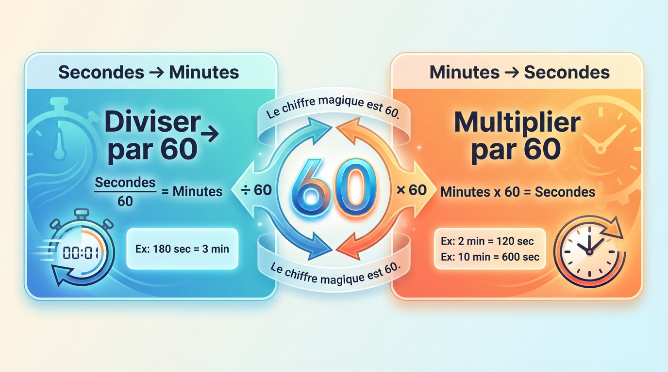 Tableau et formule de conversion simple entre secondes et minutes