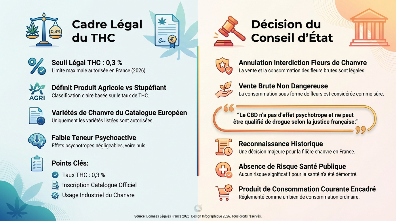 Statut légal et réglementation du CBD en France en 2026 face au THC