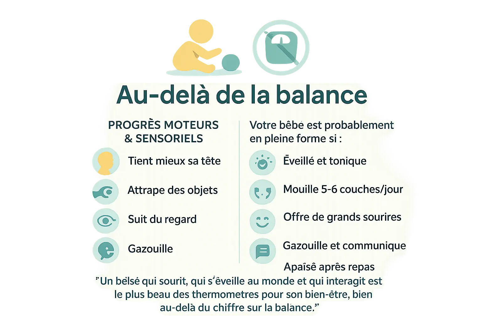 Bébé souriant dans les bras de ses parents, illustrant le développement émotionnel et moteur