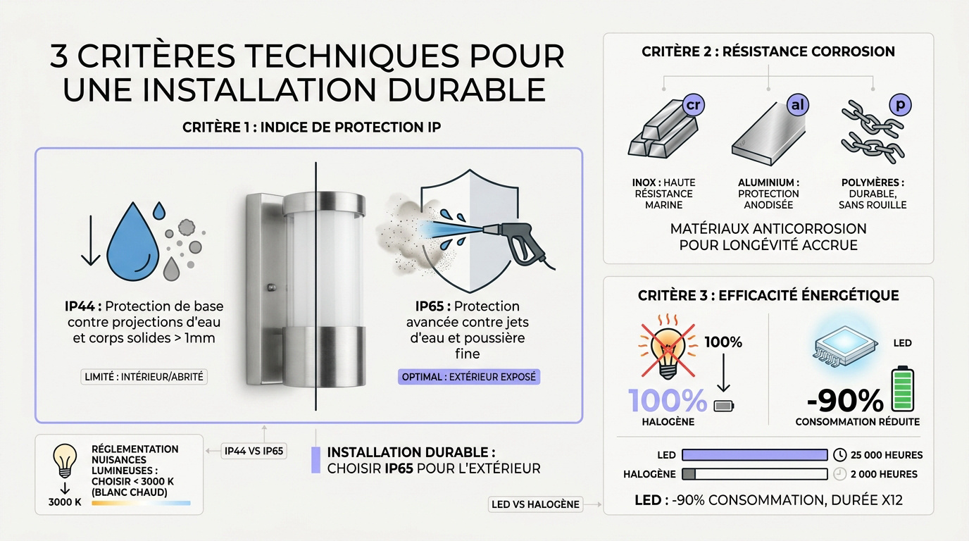 Installation de luminaires extérieurs durables et étanches