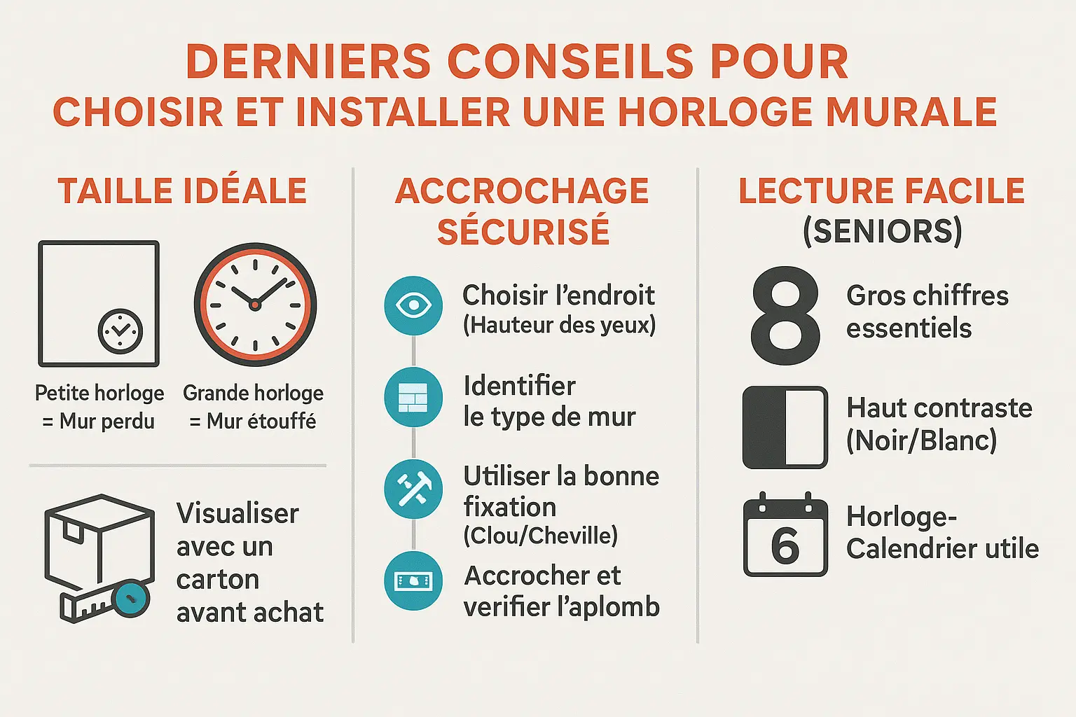 Illustration des conseils pour choisir et installer une horloge murale