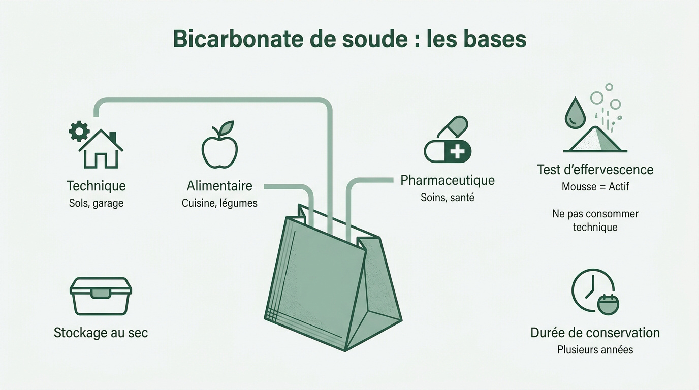 Poudre de bicarbonate de soude blanche et naturelle pour usage domestique et alimentaire