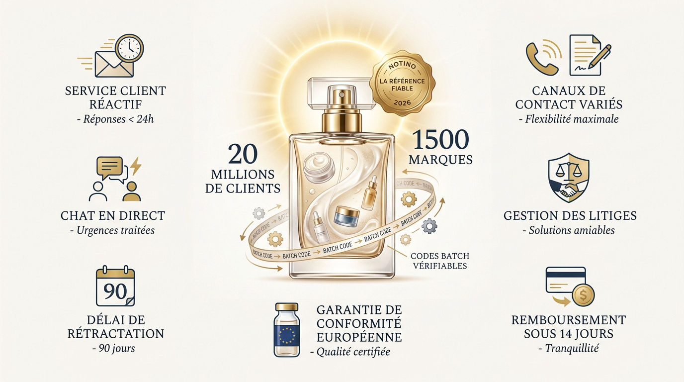 Interface de commande Notino et garanties clients 2026