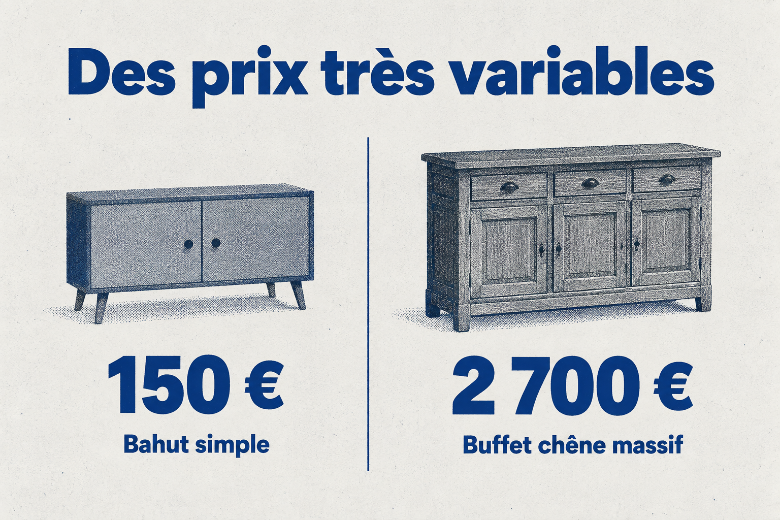Un bahut simple coûte environ 150 €, un buffet en chêne massif peut dépasser 2 700 €.