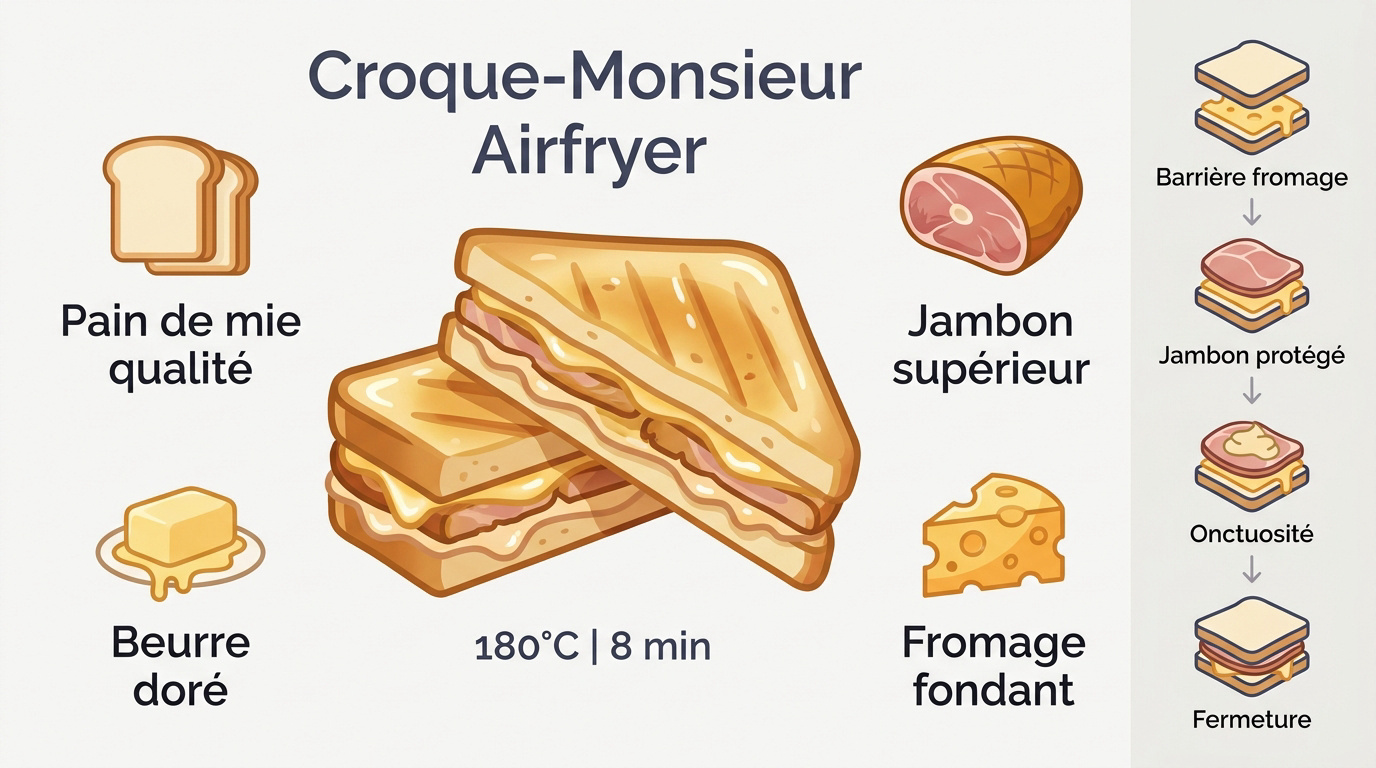 Montage précis d'un croque-monsieur pour cuisson au airfryer