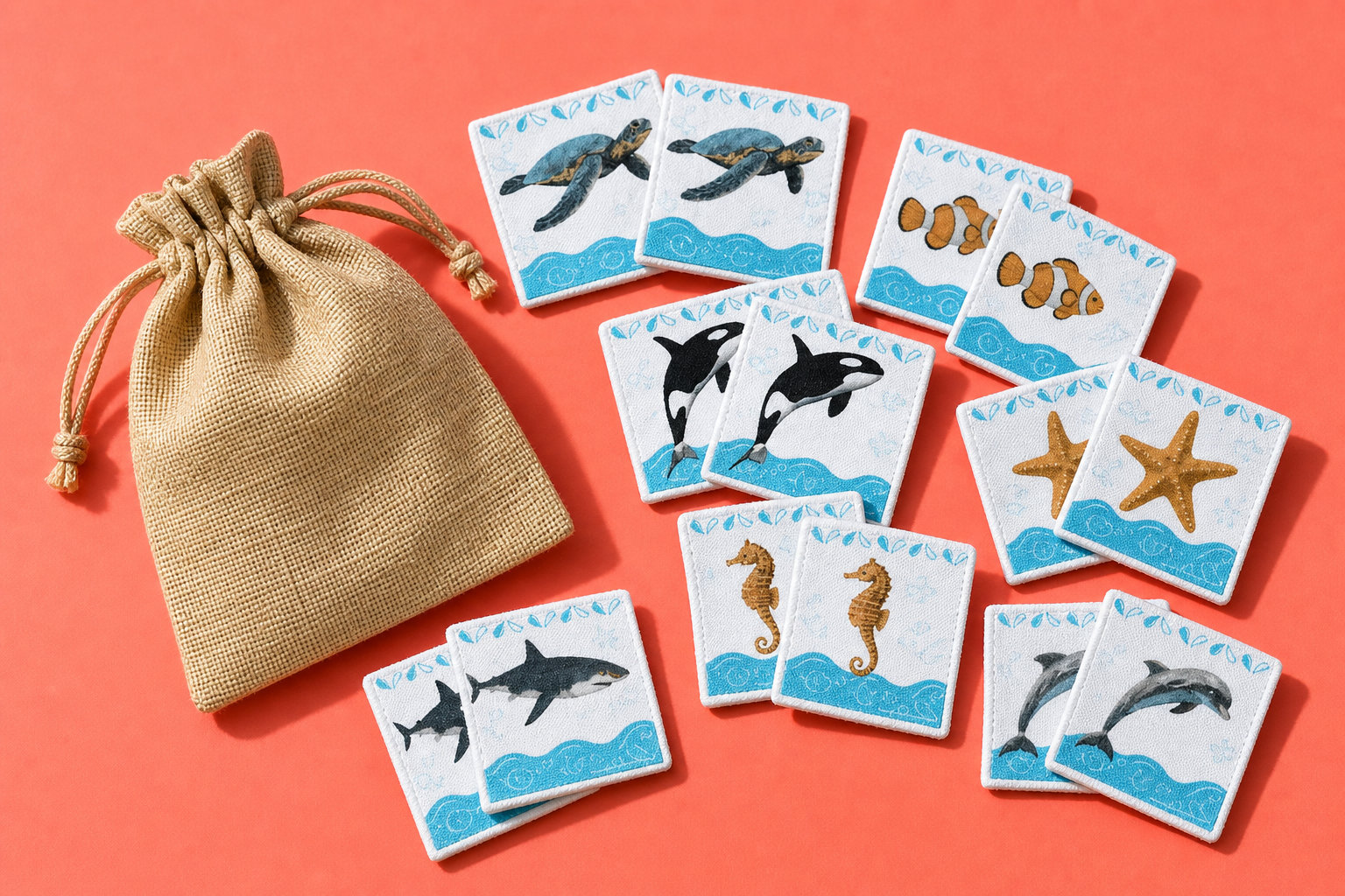 Cartes d'éveil en tissu sur les animaux marins