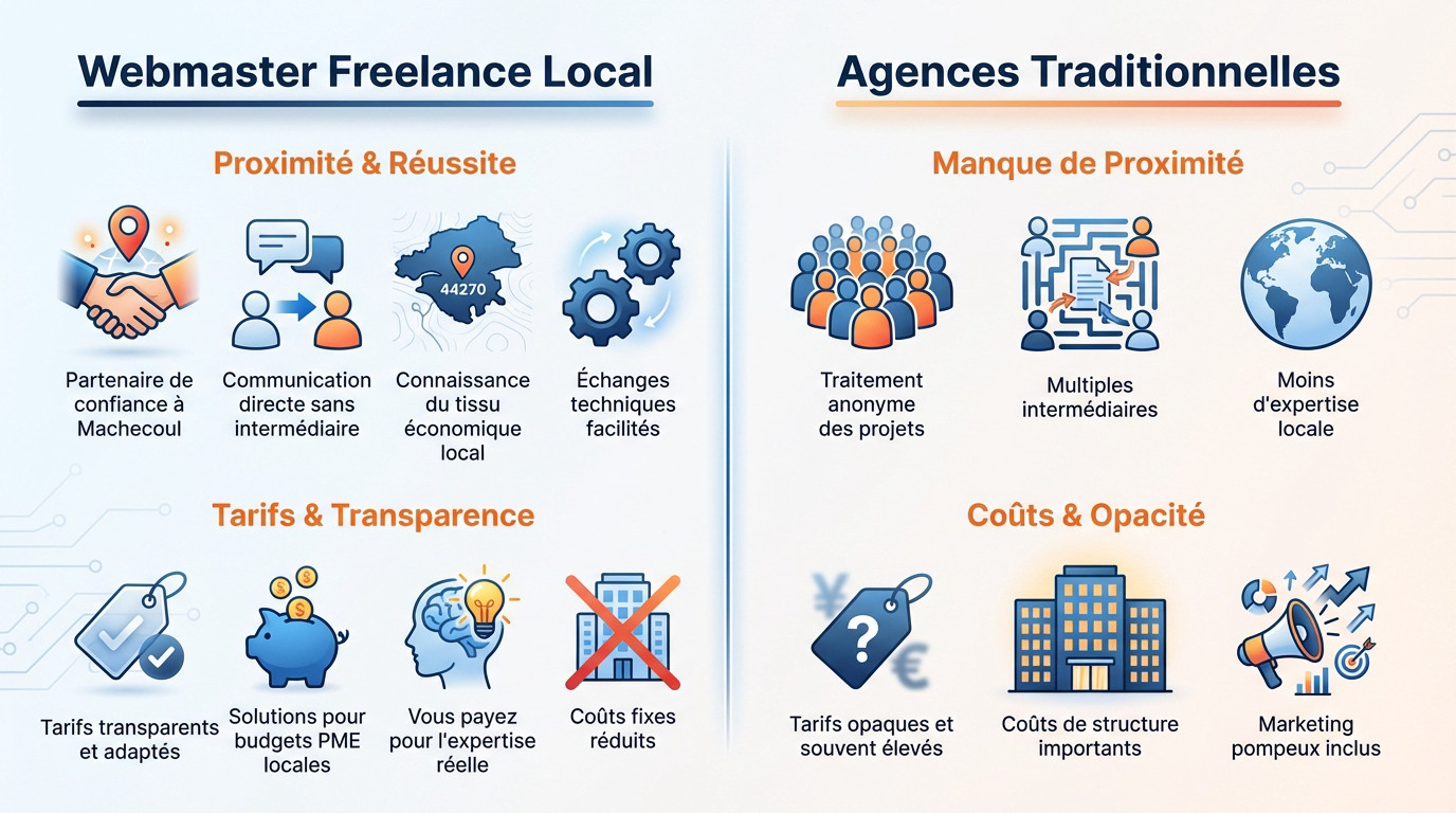 Comparaison entre un webmaster freelance local à Machecoul et les agences web traditionnelles