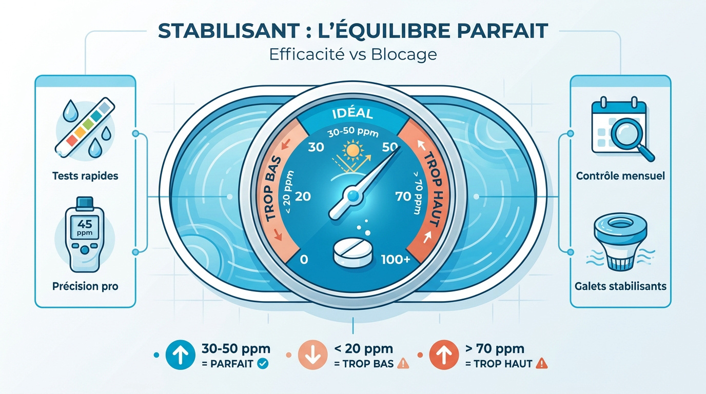 Mesure du taux de stabilisant acide cyanurique dans une piscine ensoleillée