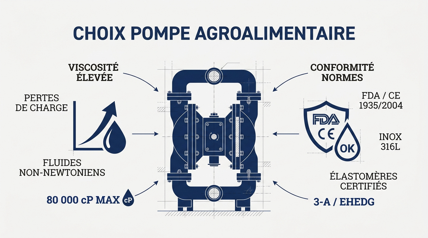 Pompe industrielle en acier inoxydable pour le transfert de fluides alimentaires visqueux
