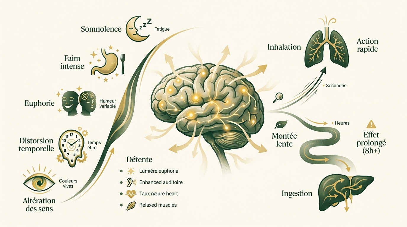 Schéma des effets du THC sur le cerveau et modes d'administration
