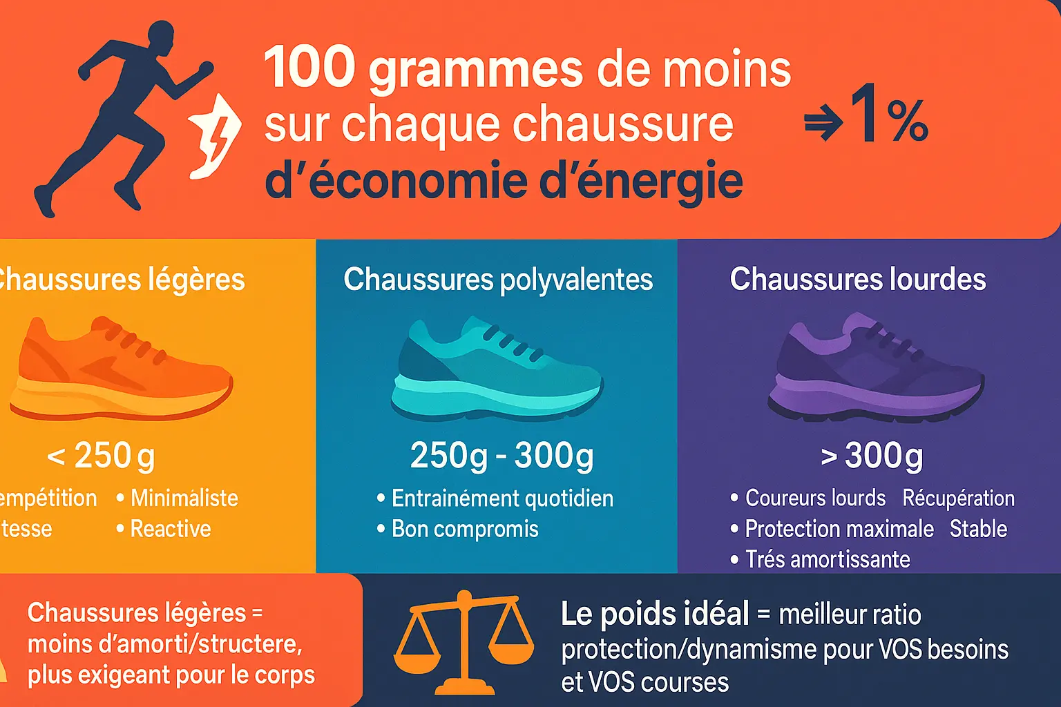 Comparaison visuelle des poids de chaussures de running
