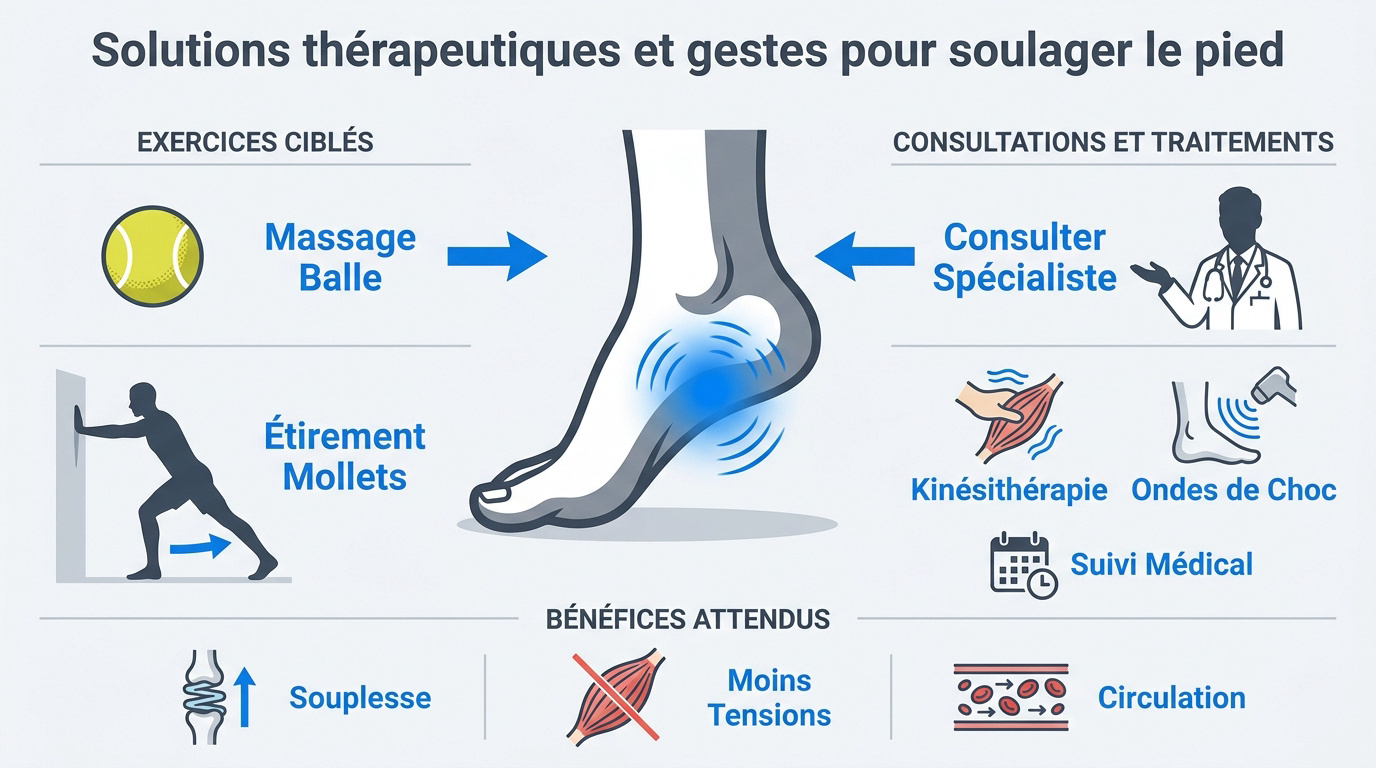 Fasciite plantaire : symptômes, traitement, chaussures adaptées Exercices d'étirement et massage du pied pour soulager une fasciite plantaire
