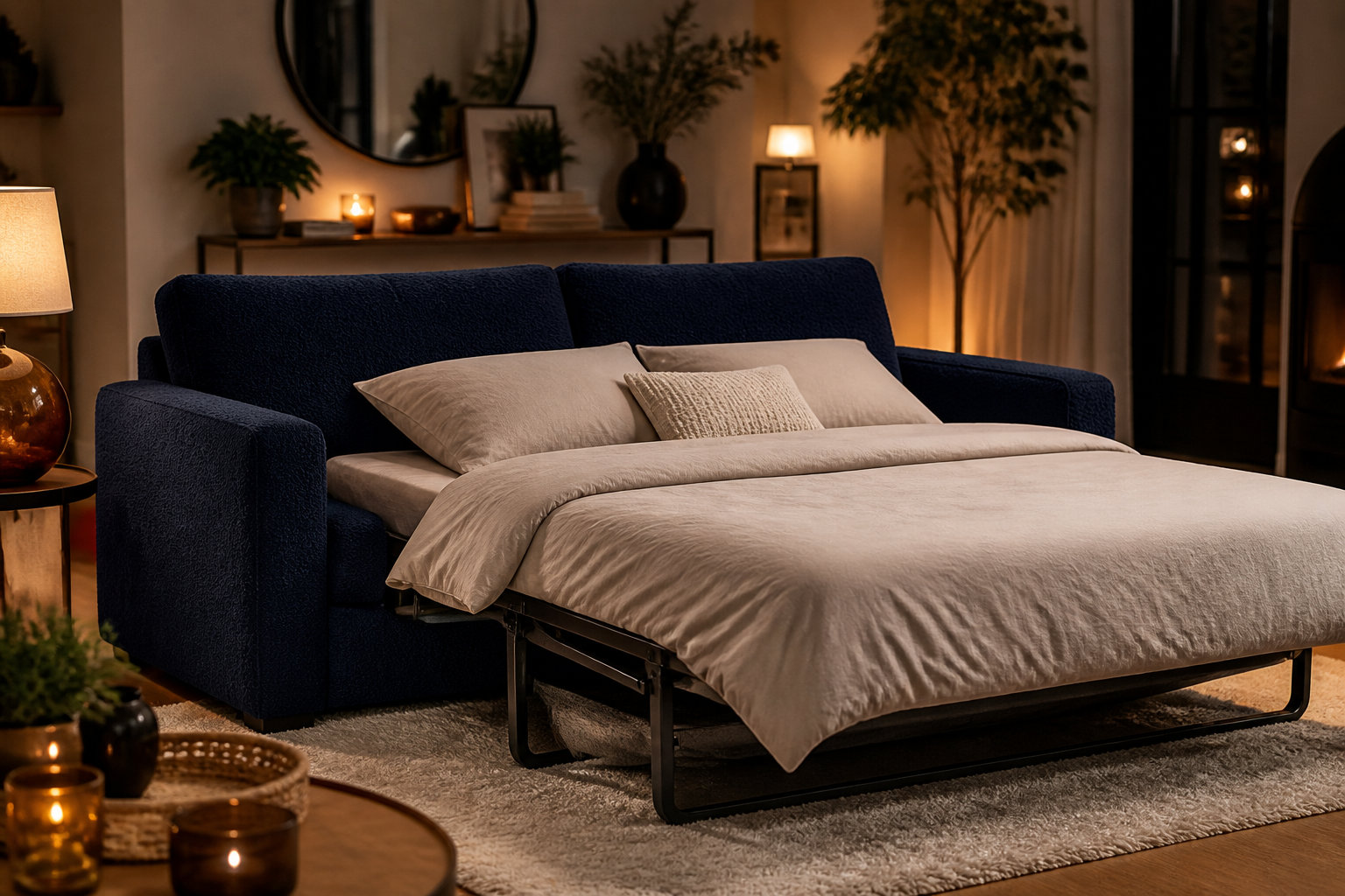 Canapé nuage LILO 2 places en bouclette bleu nuit : un cocon de caractère