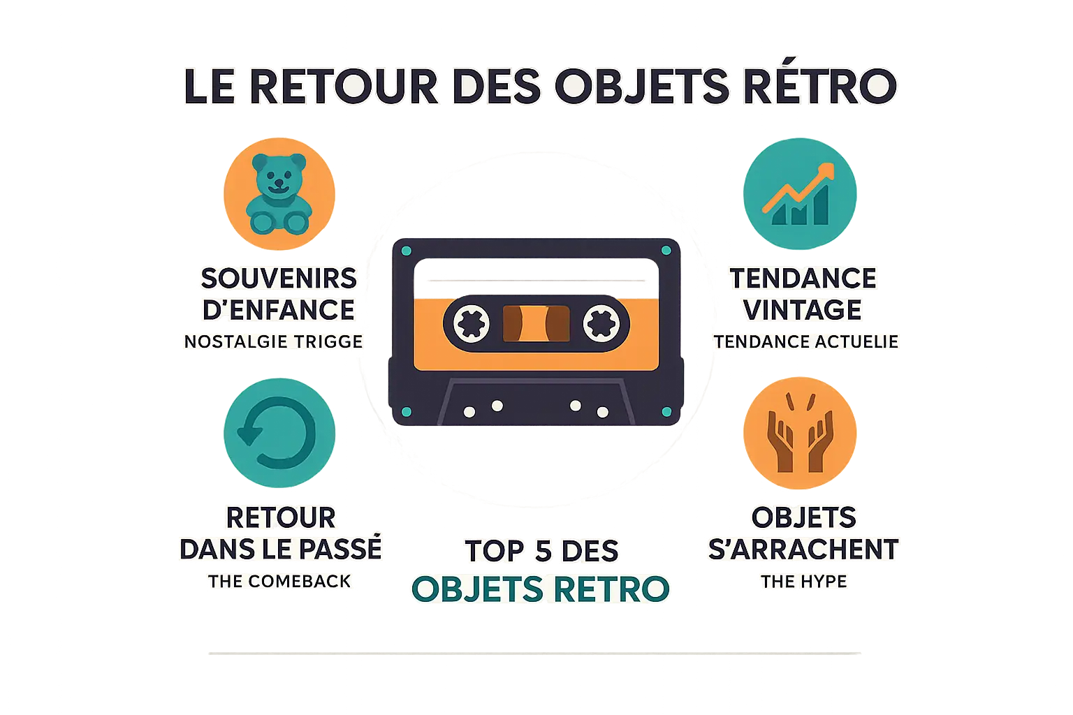 Illustration des objets rétro tendance en 2024