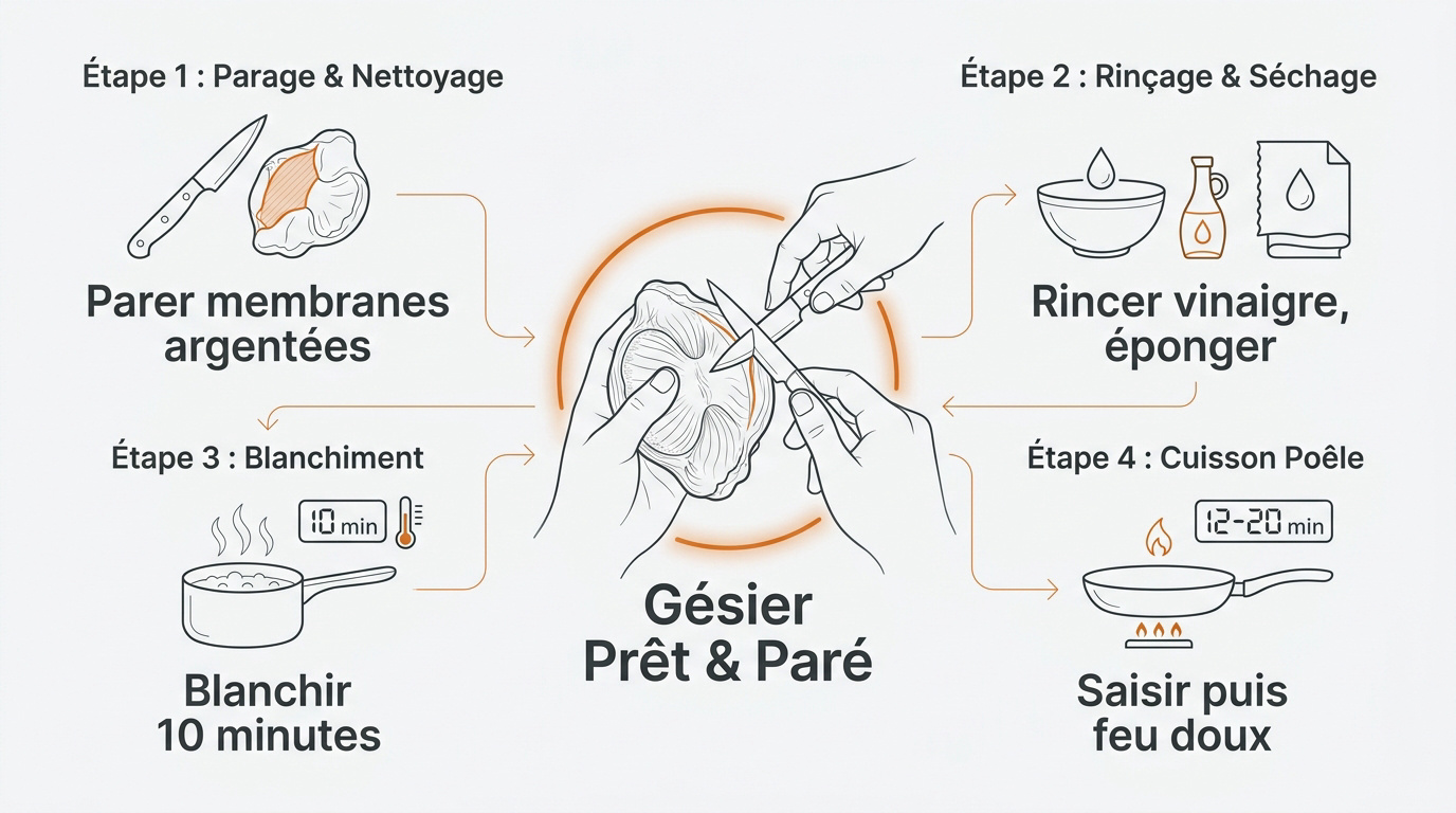 Étapes clés pour parer et nettoyer des gésiers de volaille frais