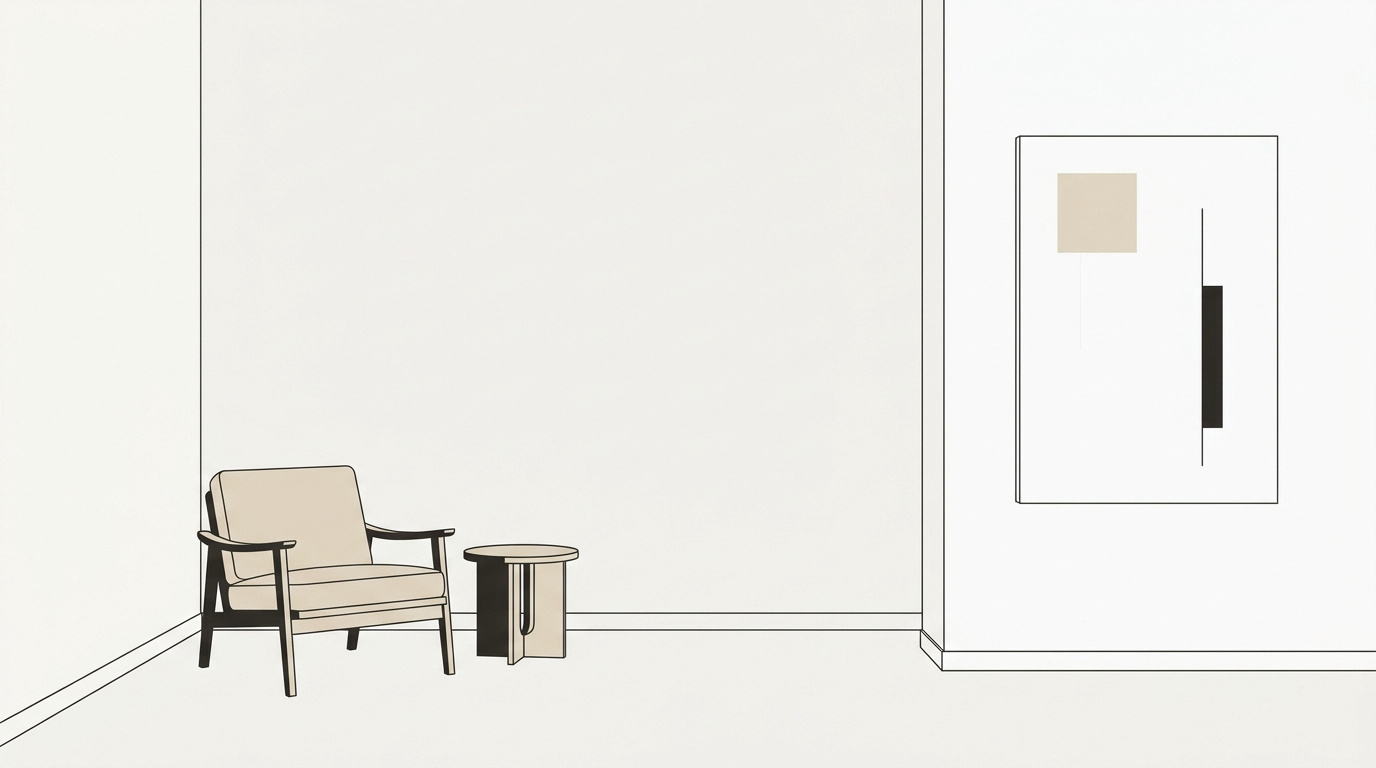 Aménagement intérieur minimaliste illustrant le concept japonais de Ma et l'équilibre spatial