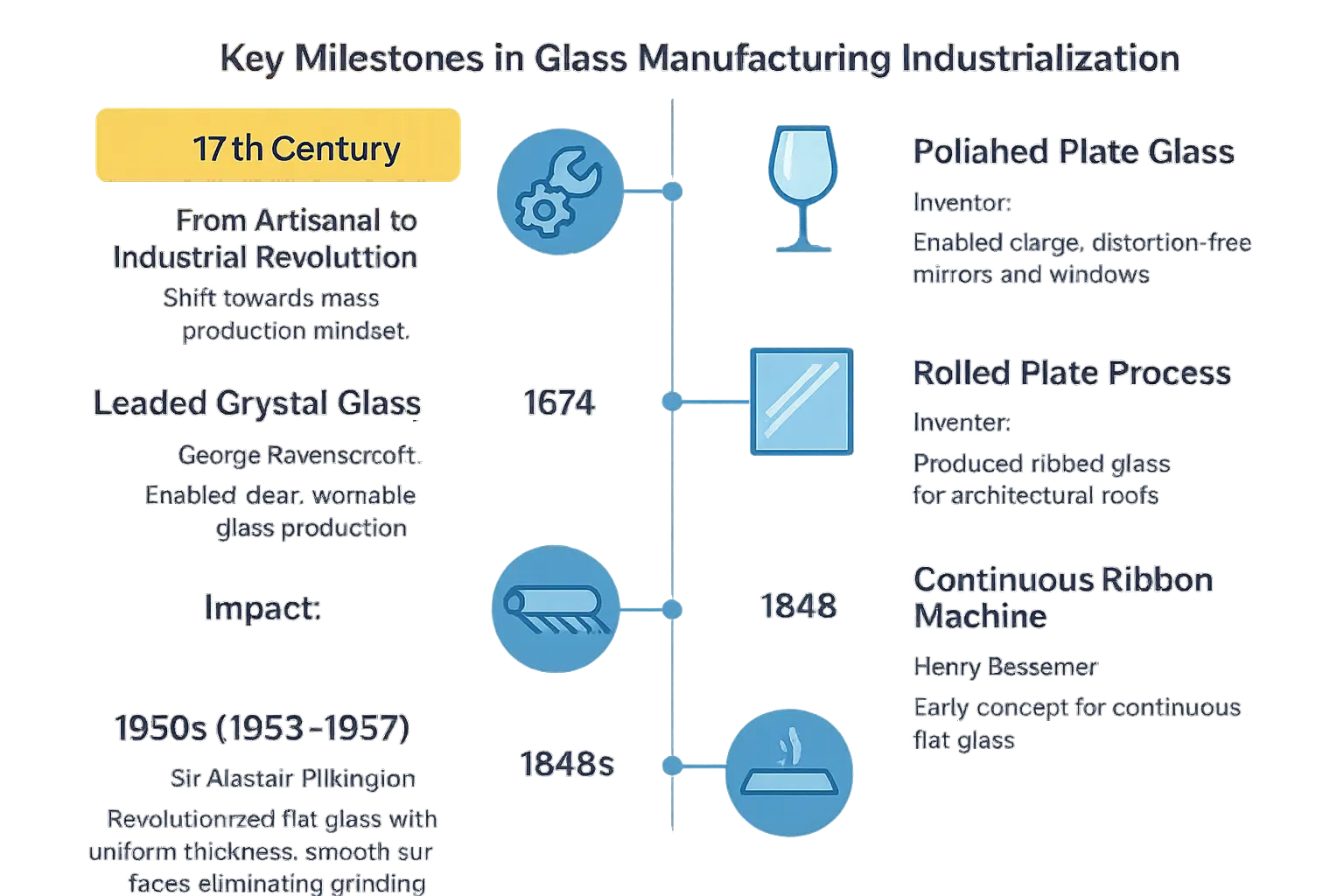 <strong>Timeline of glass manufacturing innovations</strong>