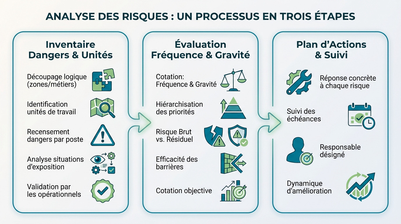 Processus d'analyse des risques en 3 étapes pour le DUERP