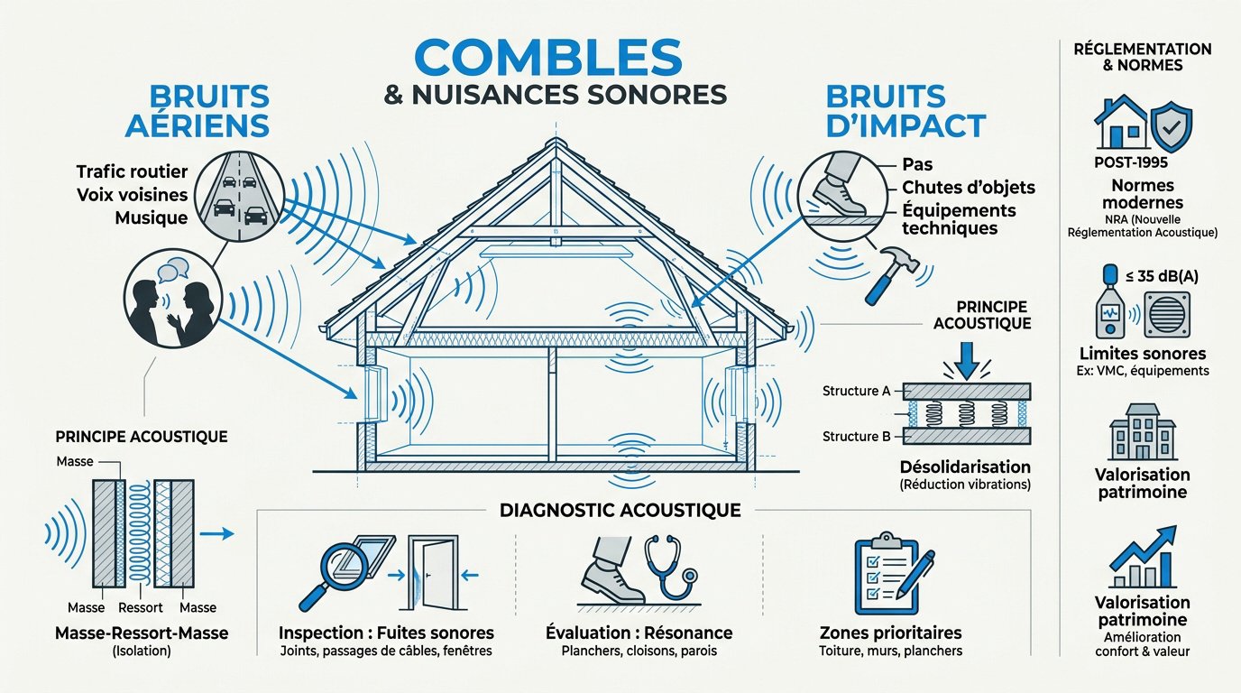 Diagnostic des nuisances sonores dans les combles d'une maison