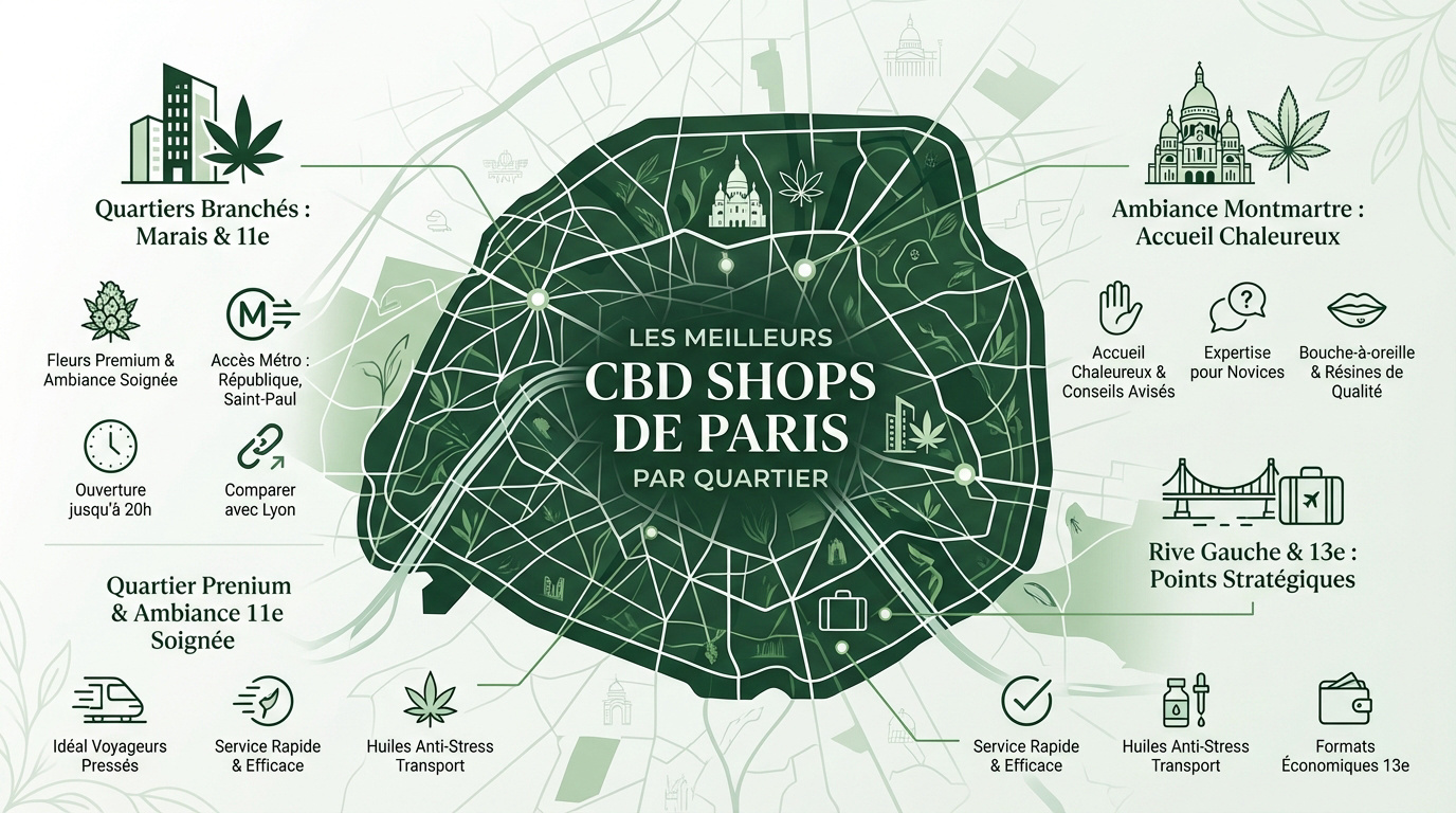 Carte des boutiques de CBD de référence par arrondissement à Paris