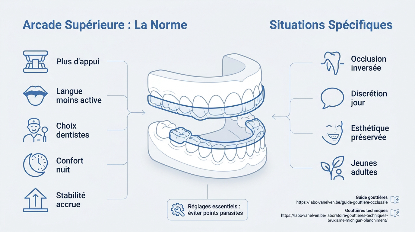 Comparaison entre une gouttière occlusale supérieure et inférieure pour le bruxisme