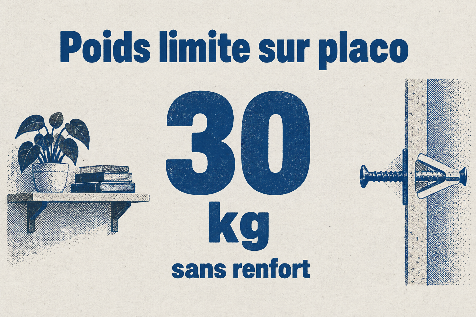 Une cloison en placo BA13 sans renfort supporte une TV fixe jusqu'à 30 kg.