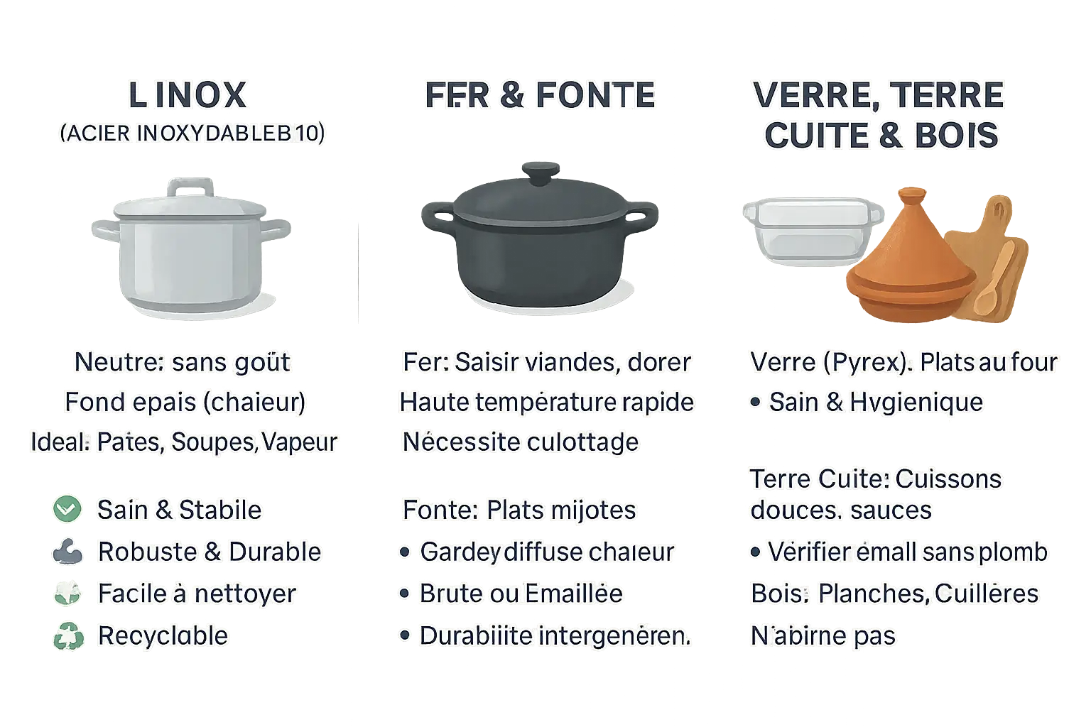 Illustration des matériaux de cuisine sains et durables
