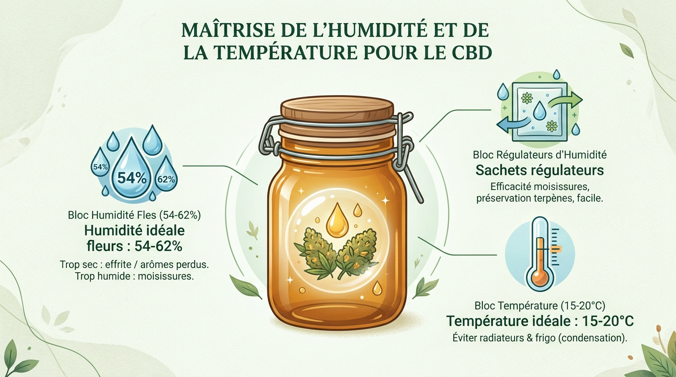Stockage optimal du CBD dans un bocal en verre avec régulateur d'humidité