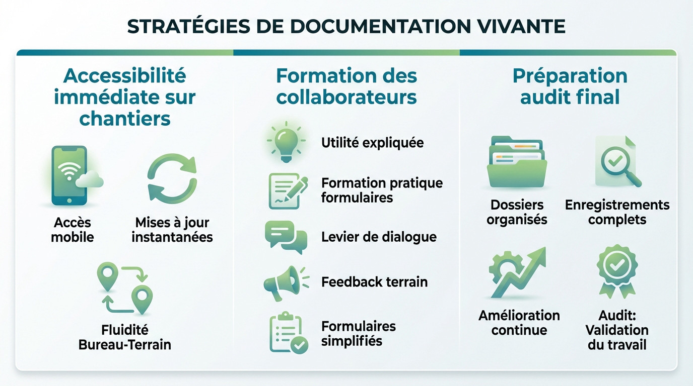 Ouvrier consultant une documentation MASE sur tablette numérique sur un chantier