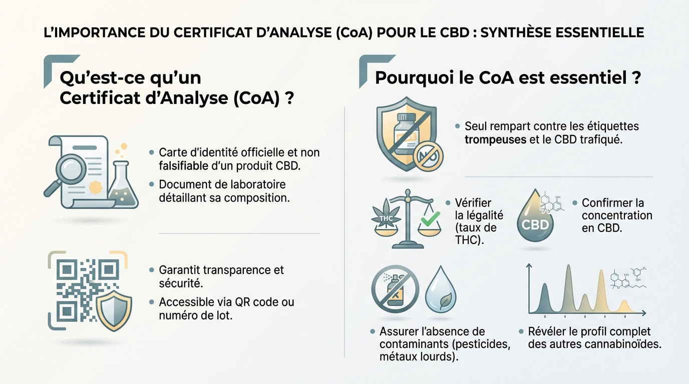 Exemple de certificat d'analyse CBD ou CoA détaillant la composition en cannabinoïdes