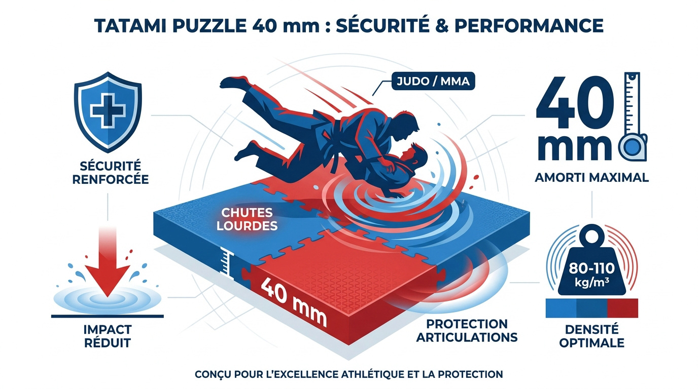 Tatami puzzle 40 mm bleu et rouge pour dojo professionnel
