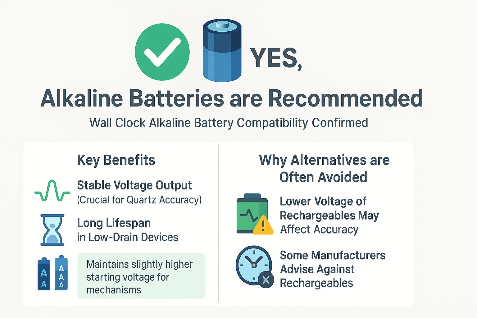 Alkaline batteries recommended for wall clocks