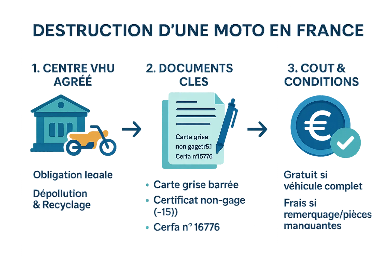 Démolition d'une moto dans un centre VHU agréé en France