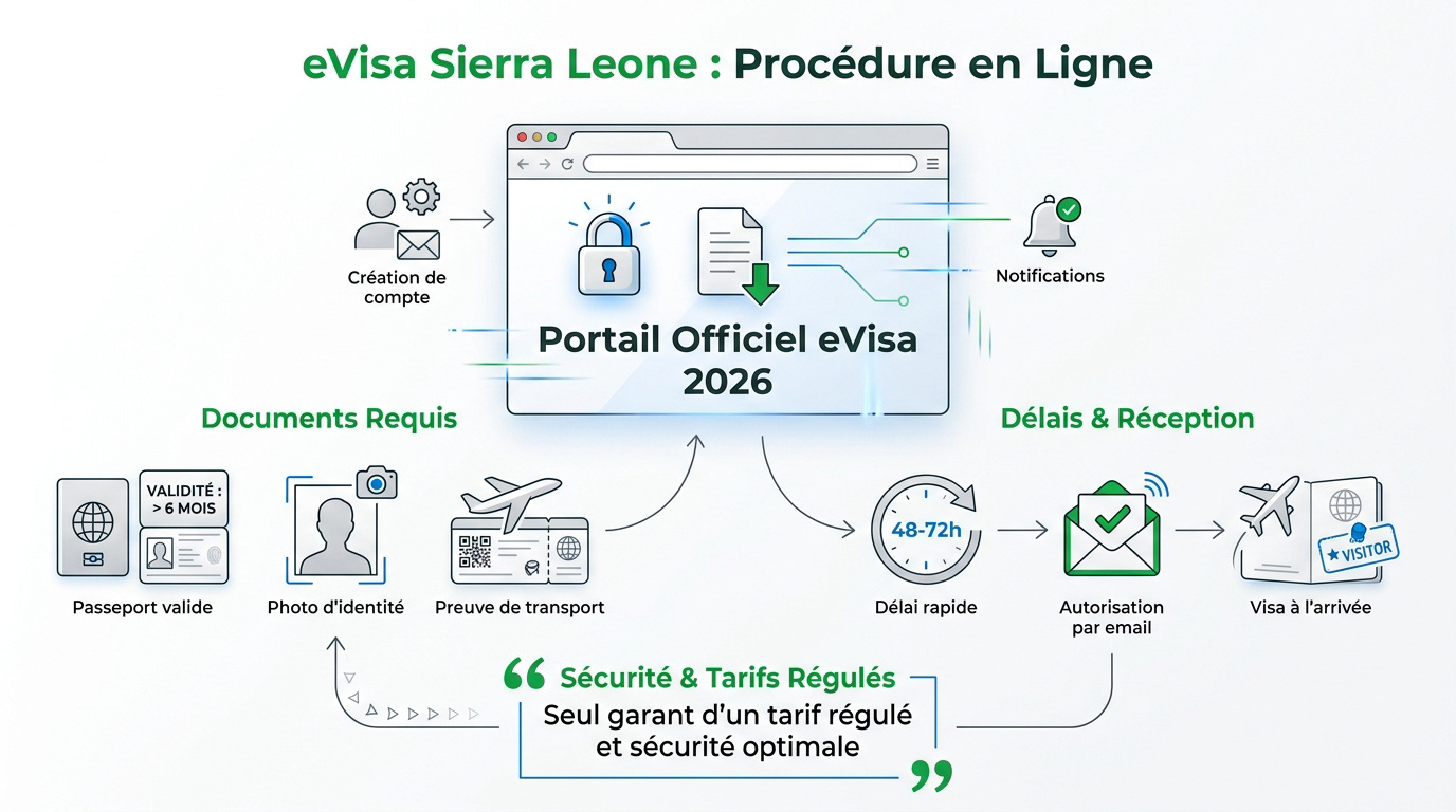 Infographie expliquant la procédure de demande d'eVisa en ligne pour la Sierra Leone