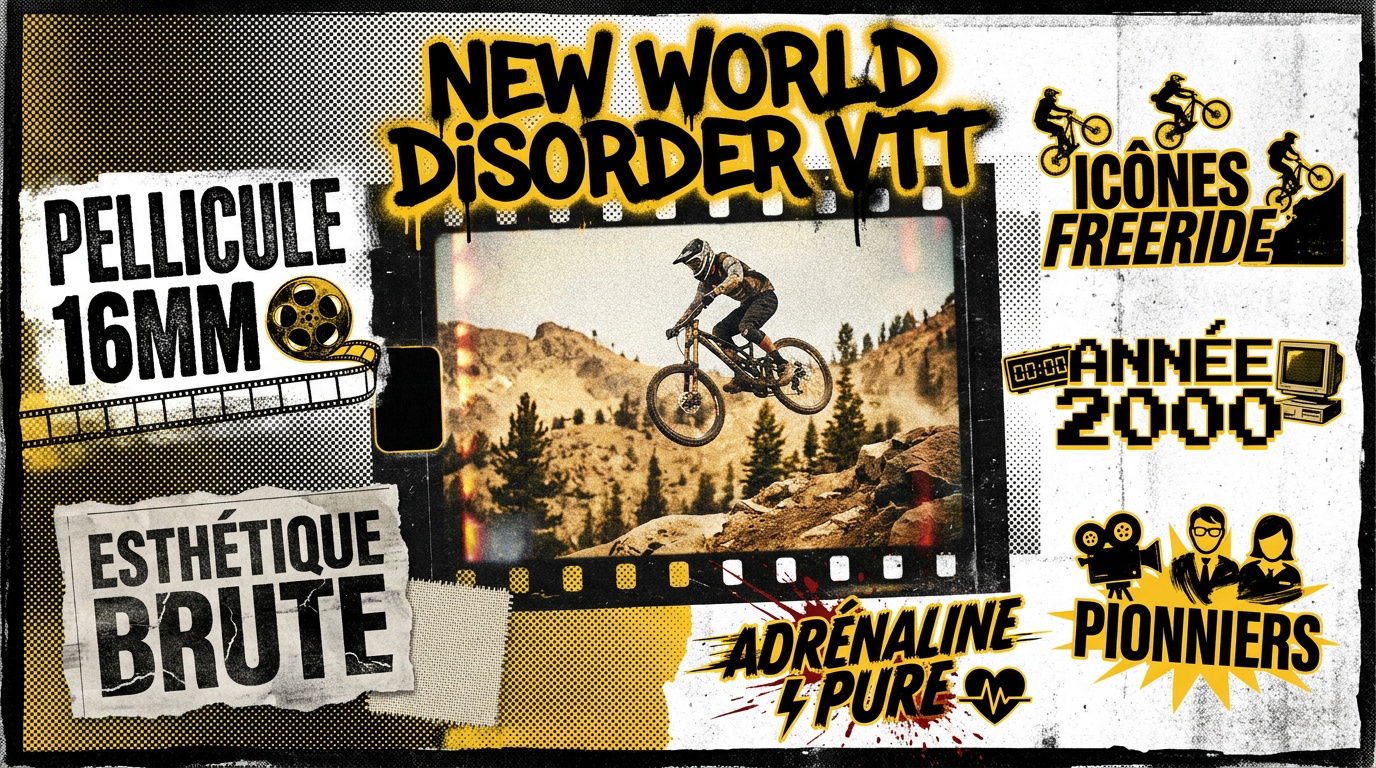 Infographie rétrospective de la série New World Disorder VTT et son impact sur le freeride