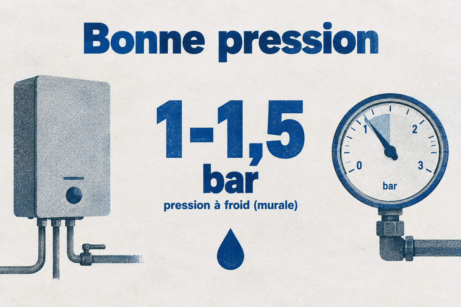La pression idéale d'une chaudière murale à froid est entre 1 et 1,5 bar.