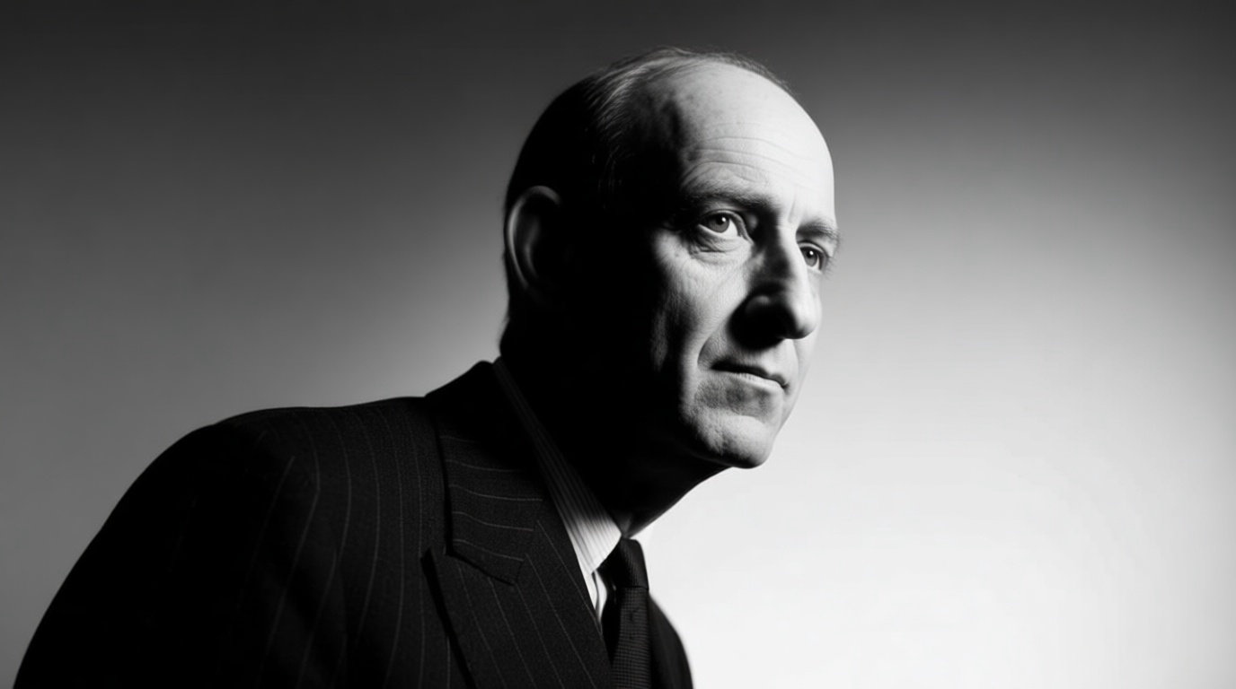Portrait en noir et blanc du sociologue et philosophe Raymond Aron