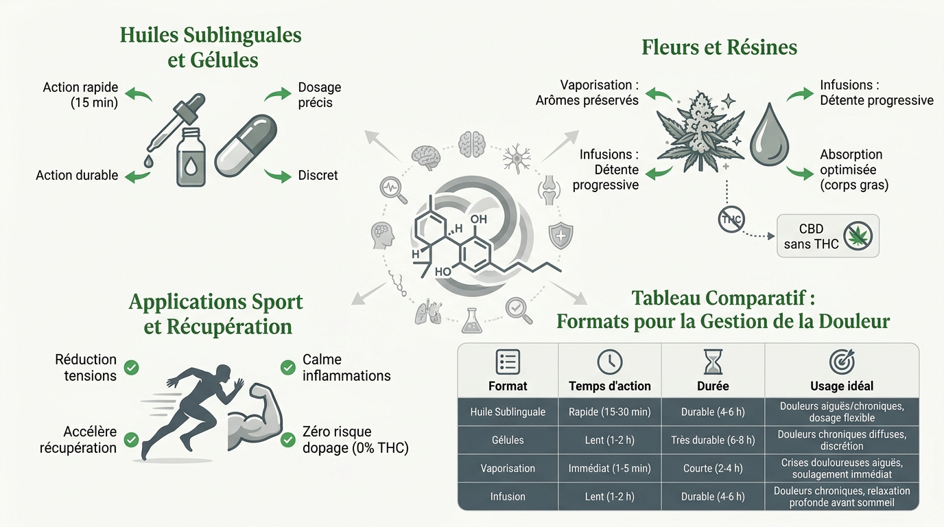Tableau comparatif des modes de consommation du CBD pour soulager la douleur