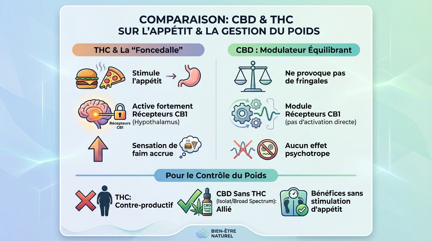 Comparaison des effets du CBD et du THC sur l'appétit et la gestion du poids