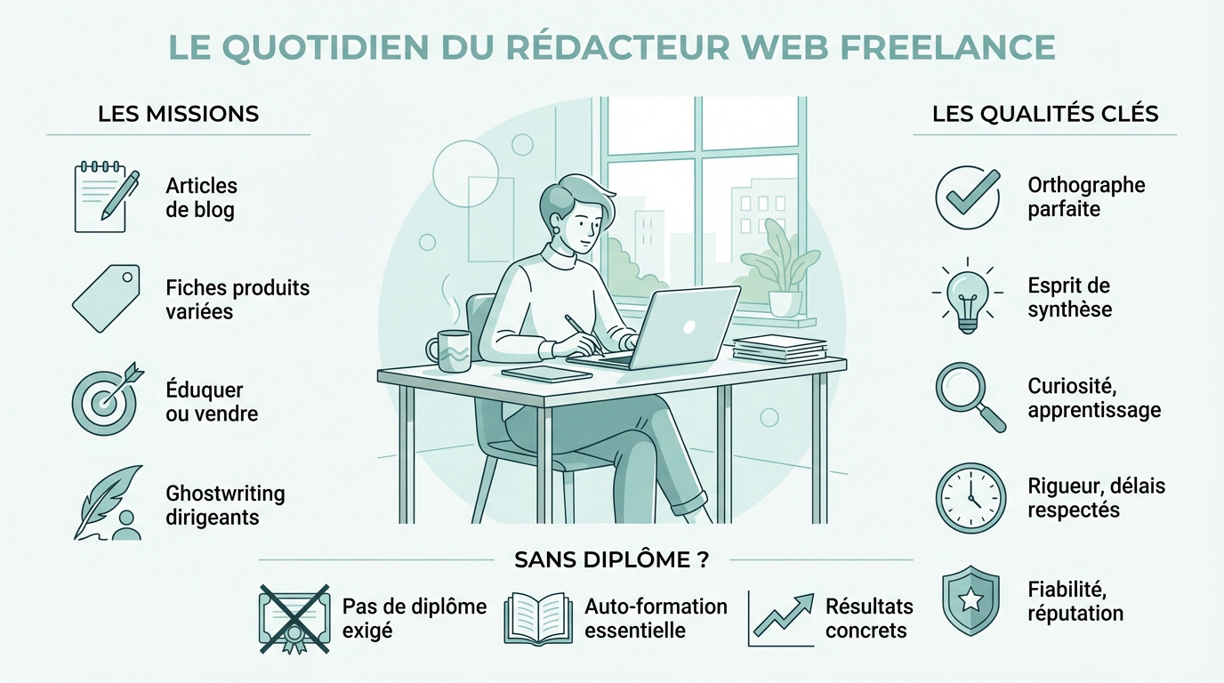 Rédacteur web freelance travaillant sur son ordinateur portable dans un café
