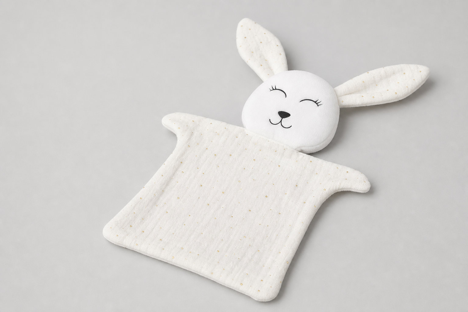 Doudou Lapin en double gaze blanche et points dorés