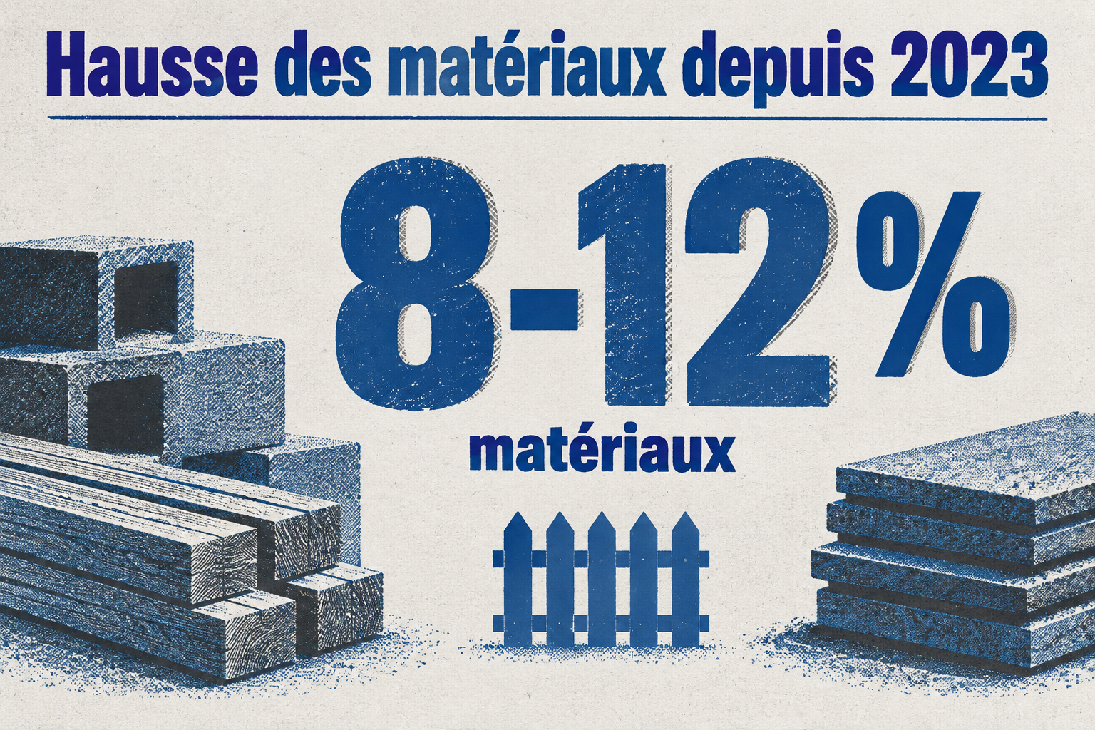 Le chiffre 8-12 % indique la hausse du prix des matériaux de clôture entre 2023 et 2026.