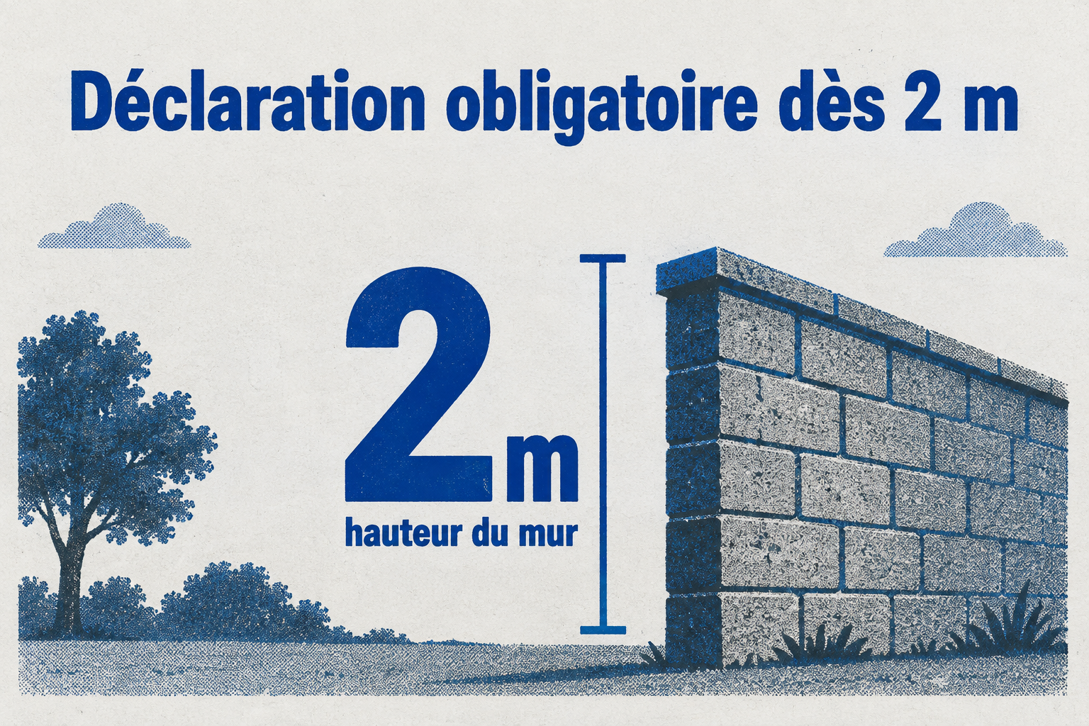 Le chiffre 2 mètres indique la hauteur à partir de laquelle un mur de clôture doit faire l'objet d'une déclaration préalable.