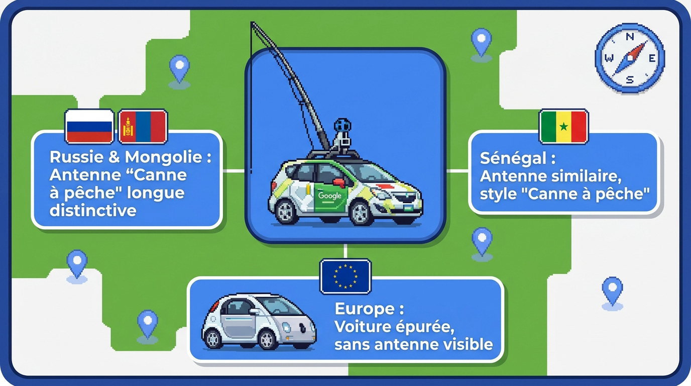 Infographie montrant les types d'antennes Google Car pour Geoguessr